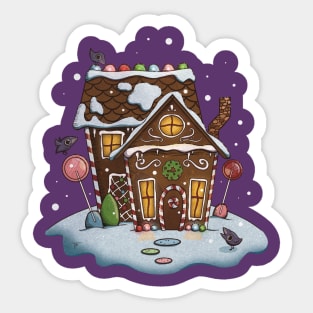 Holiday Gingerbread House with Cute Crows Sticker